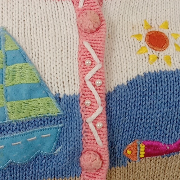 Designers Originals Studio Sweater Vintage Embroidered Sequins Beads Beach Scene - Picture 15 of 15